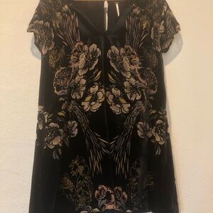 Free People Actin Single Velvet Mini Dress with Cream and Gold Floral Print
